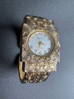 Geneva Gold and Silver Ornate Cuff Watch
